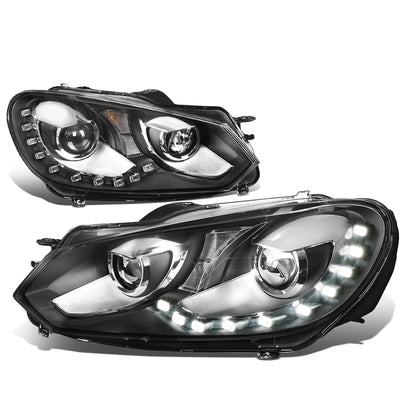 D-Motoring - Headlights - LED DRL - Black Housing - Projector - Plug-n-Play - Pair - Volkswagen Golf / GTI - 1