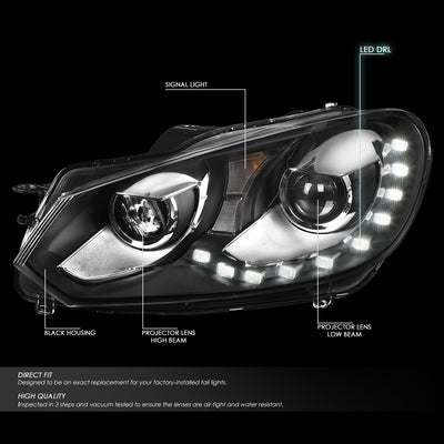 D-Motoring - Headlights - LED DRL - Black Housing - Projector - Plug-n-Play - Pair - Volkswagen Golf / GTI - 2