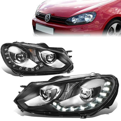 10-14 Volkswagen Golf GTI Headlights - LED DRL - Black Housing - Projector - Plug-n-Play - Pair