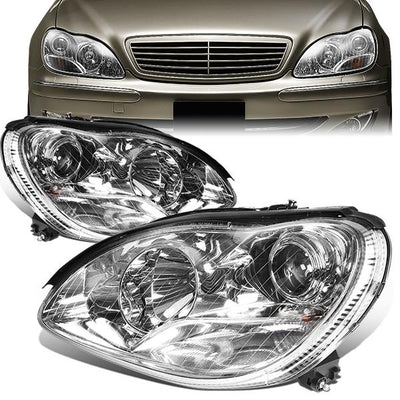 00-06 Mercedes Benz S350 S430 S500 S600 S55 S65 AMG Headlights - Chrome Housing - Projector - Plug-n-Play - Pair