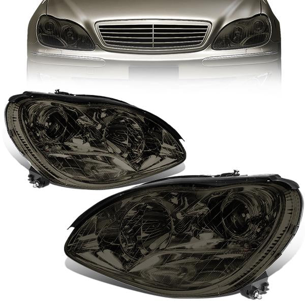 00-06 Mercedes Benz S350 S430 S500 S600 S55 S65 AMG Headlights - Smoked Housing - Projector - Plug-n-Play - Pair