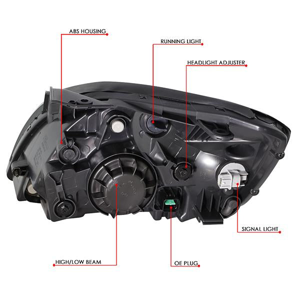 06-08 Kia Rio 5 Headlights - Black/Clear - Pair - HL-KRIO06-BK-CL1 - 6