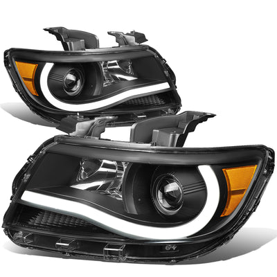 D-Motoring - Headlights - LED DRL U-Strip - Black Housing - Clear Lens - Amber Corner - Projector - Plug-n-Play - Pair - 15-17 Chevy Colorado - 1