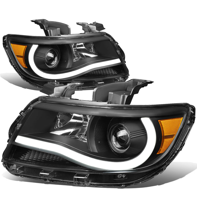 D-Motoring - Headlights - LED DRL U-Strip - Black Housing - Clear Lens - Amber Corner - Projector - Plug-n-Play - Pair - 15-17 Chevy Colorado - 1