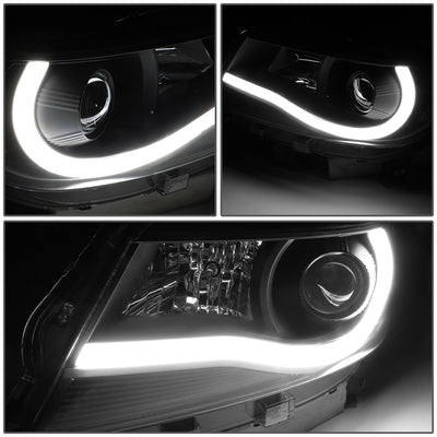D-Motoring - Headlights - LED DRL U-Strip - Black Housing - Clear Lens - Amber Corner - Projector - Plug-n-Play - Pair - 15-17 Chevy Colorado - 2