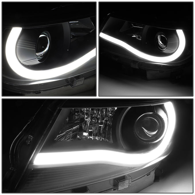 D-Motoring - Headlights - LED DRL U-Strip - Black Housing - Clear Lens - Amber Corner - Projector - Plug-n-Play - Pair - 15-17 Chevy Colorado - 2