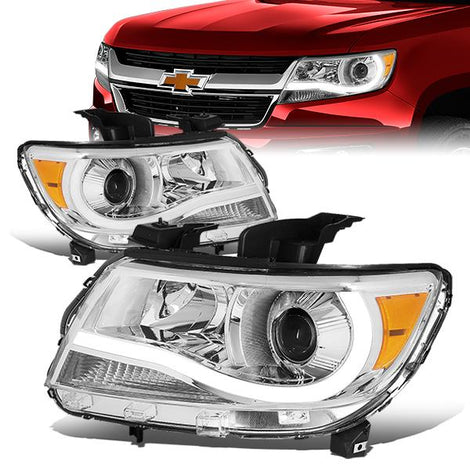 15-17 Chevy Colorado Headlights - LED DRL U-Strip - Chrome Housing - Clear Lens - Amber Corner - Projector - Plug-n-Play - Pair