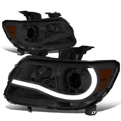 D-Motoring - Headlights - LED DRL U-Strip - Smoked Lens - Amber Corner - Projector - Plug-n-Play - Pair - 15-17 Chevy Colorado - 1