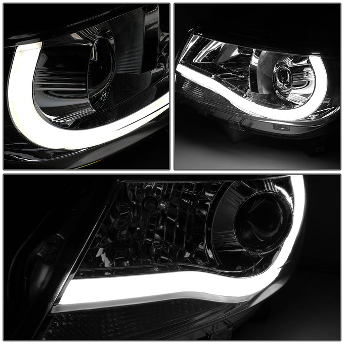 D-Motoring - Headlights - LED DRL U-Strip - Smoked Lens - Clear Corner - Projector - Plug-n-Play - Pair - 15-17 Chevy Colorado - 2