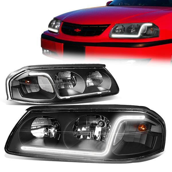 00-05 Chevy Chevrolet Impala Headlights - LED DRL - Black Housing - Clear Corner - Plug-n-Play - Pair