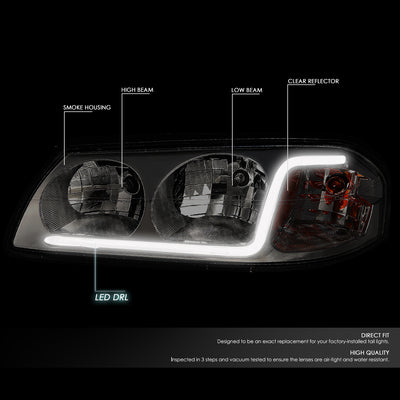 D-Motoring - Headlights - LED DRL - Smoked Lens - Amber Corner - Plug-n-Play - Pair - 00-05 Chevy Impala - 3