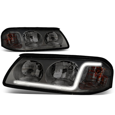 D-Motoring - Headlights - LED DRL - Smoked Lens - Clear Corner - Plug-n-Play - Pair - 00-05 Chevy Impala - 1