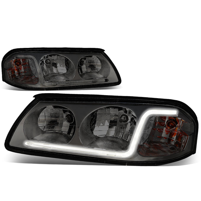 D-Motoring - Headlights - LED DRL - Smoked Lens - Clear Corner - Plug-n-Play - Pair - 00-05 Chevy Impala - 1