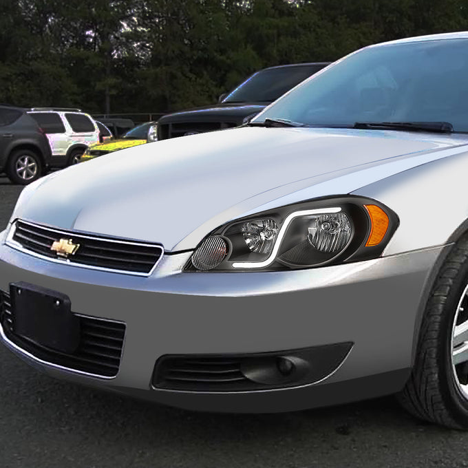 D-Motoring - Headlights - LED DRL - Black Housing - Amber Corner - Plug-n-Play - Pair - Chevy Monte Carlo / Impala / Impala Limited - 8