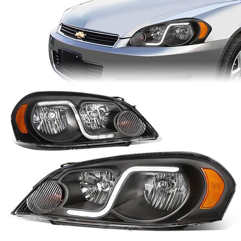 06-16 Chevy Monte Carlo Impala Impala Limited Headlights - LED DRL - Black Housing - Amber Corner - Plug-n-Play - Pair