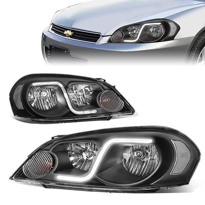 06-16 Chevy Monte Carlo Impala Impala Limited Headlights - LED DRL - Black Housing - Clear Corner - Plug-n-Play - Pair