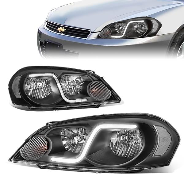 06-16 Chevy Monte Carlo Impala Impala Limited Headlights - LED DRL - Black Housing - Clear Corner - Plug-n-Play - Pair