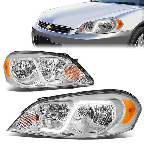 06-16 Chevy Monte Carlo Impala Impala Limited Headlights - LED DRL - Chrome Housing - Clear Lens - Amber Corner - Plug-n-Play - Pair