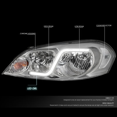 D-Motoring - Headlights - LED DRL - Chrome Housing - Clear Lens - Clear Corner - Plug-n-Play - Pair - Chevy Monte Carlo / Impala / Impala Limited - 3