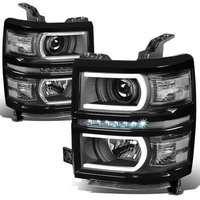 D-Motoring - Headlights - LED DRL+U Halo - Black Housing - Clear Lens - Clear Corner - Plug-n-Play - Pair - 14-15 Chevrolet Silverado 1500 - 1