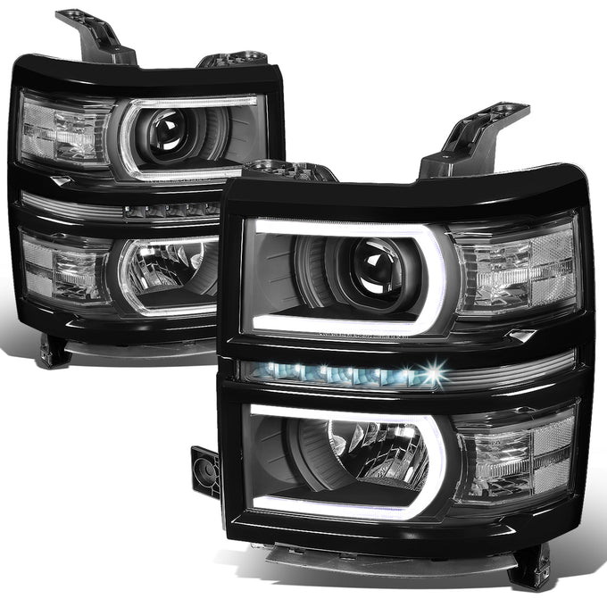 D-Motoring - Headlights - LED DRL+U Halo - Black Housing - Clear Lens - Clear Corner - Plug-n-Play - Pair - 14-15 Chevrolet Silverado 1500 - 1