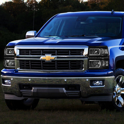 D-Motoring - Headlights - LED DRL+U Halo - Black Housing - Clear Lens - Clear Corner - Plug-n-Play - Pair - 14-15 Chevrolet Silverado 1500 - 7