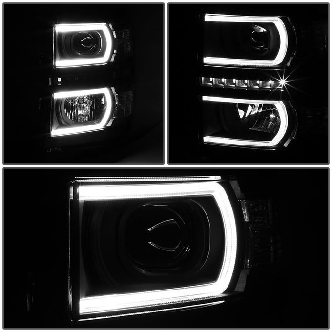 D-Motoring - Headlights - LED DRL+U Halo - Black Housing - Clear Lens - Clear Corner - Plug-n-Play - Pair - 14-15 Chevrolet Silverado 1500 - 3