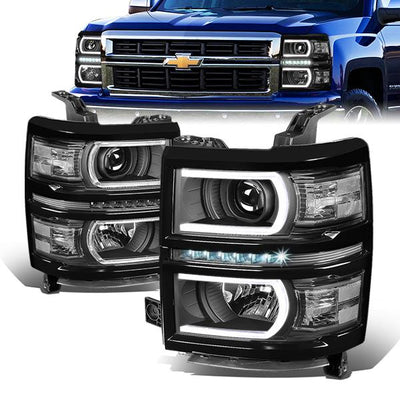 14-15 Chevrolet Silverado 1500 Headlights - LED DRL+Light Tube - Clear Lens - Clear Corner - Plug-n-Play - Pair