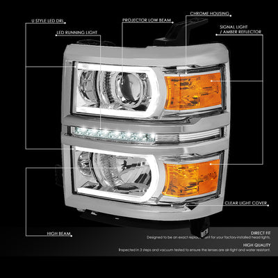 D-Motoring - Headlights - LED DRL+U Halo - Clear Lens - Amber Corner - Plug-n-Play - Pair - 14-15 Chevrolet Silverado 1500 - 2