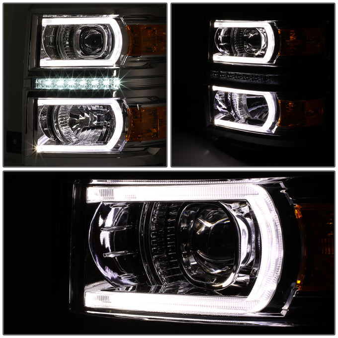 D-Motoring - Headlights - LED DRL+U Halo - Clear Lens - Amber Corner - Plug-n-Play - Pair - 14-15 Chevrolet Silverado 1500 - 3