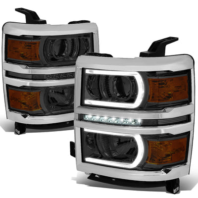 D-Motoring - Headlights - LED DRL+U Halo - Smoked Lens - Amber Corner - Plug-n-Play - Pair - 14-15 Chevrolet Silverado 1500 - 1
