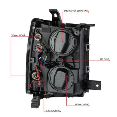 D-Motoring - Headlights - LED DRL+U Halo - Smoked Lens - Amber Corner - Plug-n-Play - Pair - 14-15 Chevrolet Silverado 1500 - 6