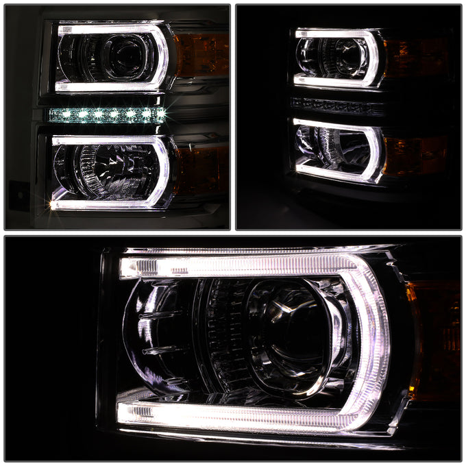 D-Motoring - Headlights - LED DRL+U Halo - Smoked Lens - Amber Corner - Plug-n-Play - Pair - 14-15 Chevrolet Silverado 1500 - 3