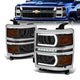 14-15 Chevrolet Silverado 1500 Headlights - LED DRL+Light Tube - Smoked Lens - Amber Corner - Plug-n-Play - Pair