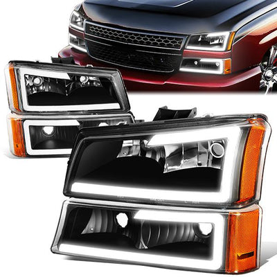 led-drl-03-07-chevy-silverado-1500-2500-3500-avalanche-headlights-bumper-lamps-hl-lb-csil03-bk-am - 1