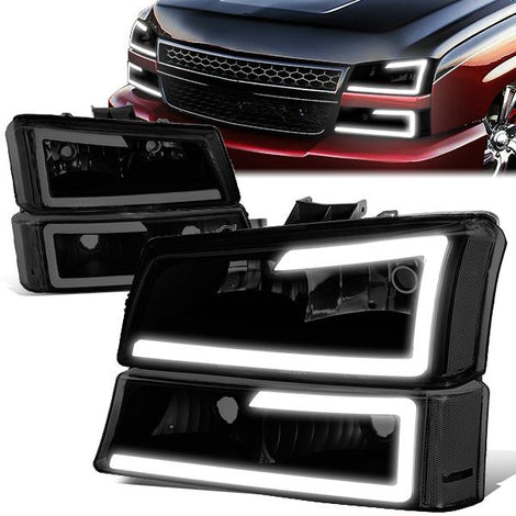 led-drl-03-07-chevy-silverado-1500-2500-3500-avalanche-headlights-bumper-lamps-hl-lb-csil03-bk-sm-cl1 - 1