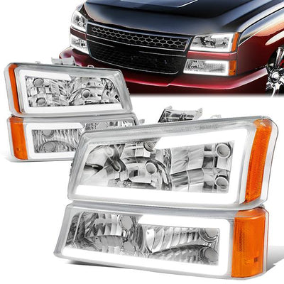 led-drl-03-07-chevy-silverado-1500-2500-3500-avalanche-headlights-bumper-lamps-hl-lb-csil03-ch-am - 1