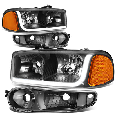 D-Motoring - Headlights - LED DRL - Black Housing - Amber Corner - Plug-n-Play - Pair - GMC SIERRA C3 / 1500 DENALI / CLASSIC / GMC YUKON DENALI / XL 1500 DENALI - 1
