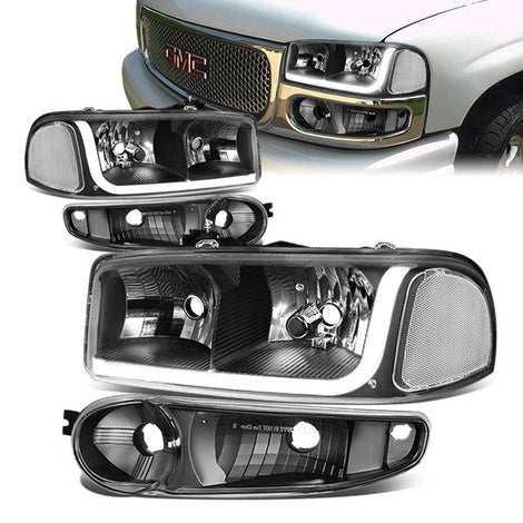01-07 GMC Sierra 1500 Yukon Denali Headlights - LED DRL - Black Housing - Clear Corner - Plug-n-Play - Pair