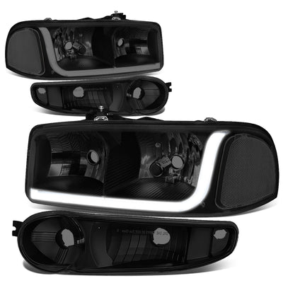 D-Motoring - Headlights - LED DRL - Black Housing - Smoked Lens - Clear Corner - Plug-n-Play - Pair - GMC SIERRA C3 / 1500 DENALI / CLASSIC / GMC YUKON DENALI / XL 1500 DENALI - 1