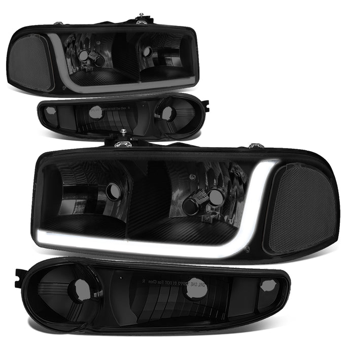 D-Motoring - Headlights - LED DRL - Black Housing - Smoked Lens - Clear Corner - Plug-n-Play - Pair - GMC SIERRA C3 / 1500 DENALI / CLASSIC / GMC YUKON DENALI / XL 1500 DENALI - 1