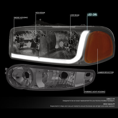 D-Motoring - Headlights - LED DRL - Smoked Lens - Amber Corner - Plug-n-Play - Pair - GMC SIERRA C3 / 1500 DENALI / CLASSIC / GMC YUKON DENALI / XL 1500 DENALI - 2