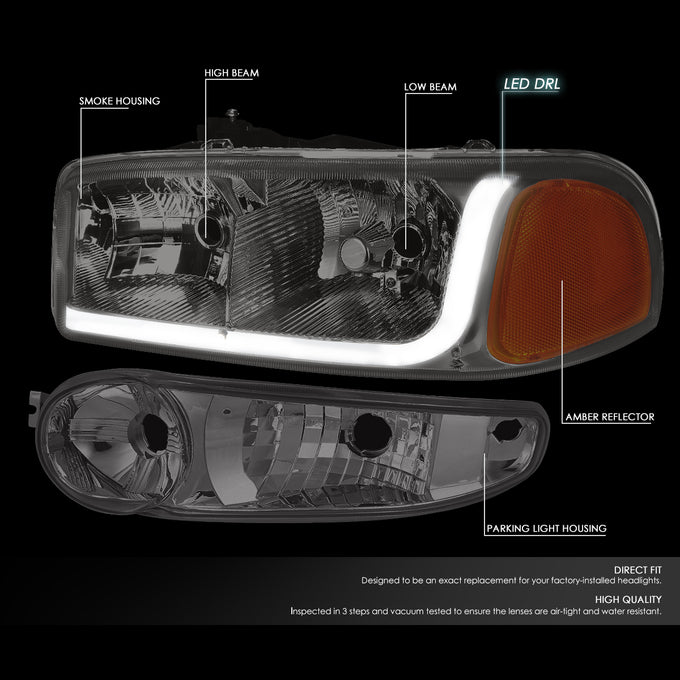 D-Motoring - Headlights - LED DRL - Smoked Lens - Amber Corner - Plug-n-Play - Pair - GMC SIERRA C3 / 1500 DENALI / CLASSIC / GMC YUKON DENALI / XL 1500 DENALI - 2