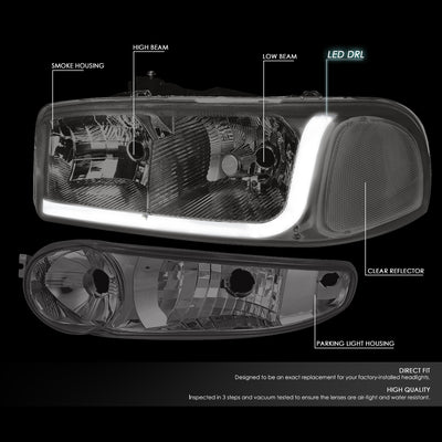 D-Motoring - Headlights - LED DRL - Smoked Lens - Clear Corner - Plug-n-Play - Pair - GMC SIERRA C3 / 1500 DENALI / CLASSIC / GMC YUKON DENALI / XL 1500 DENALI - 2
