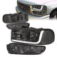 01-07 GMC Sierra 1500 Yukon Denali Headlights - LED DRL - Smoked Housing - Smoked Lens - Clear Corner - Plug-n-Play - Pair