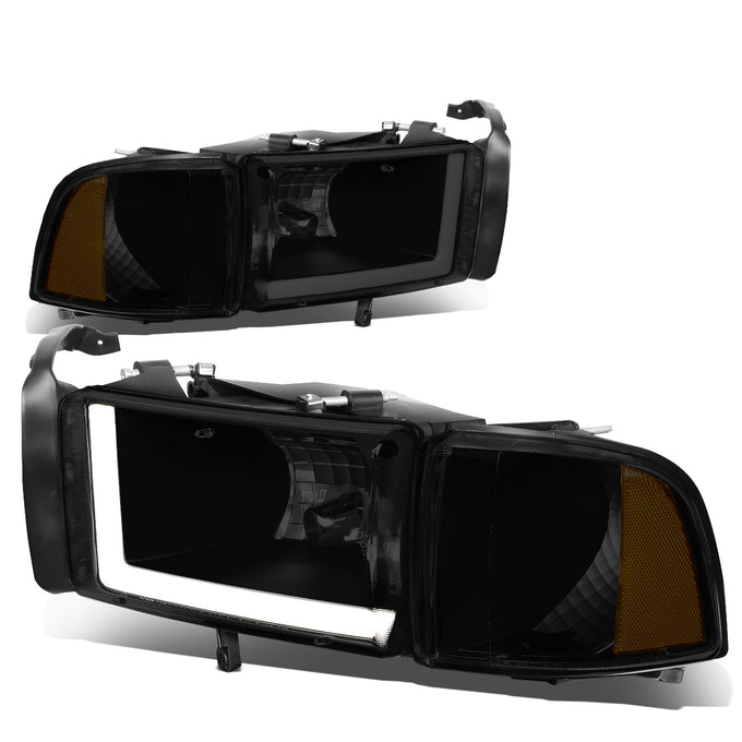 D-Motoring - Headlights - LED DRL - Black Housing - Smoked Lens - Amber Corner - Plug-n-Play - Pair - Dodge Ram 1500 / 2500 / 3500 - 1