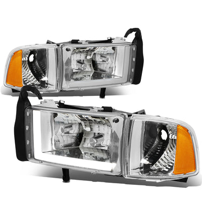 D-Motoring - Headlights - LED DRL - Chrome Housing - Clear Lens - Amber Corner - Plug-n-Play - Pair - Dodge Ram 1500 / 2500 / 3500 - 1
