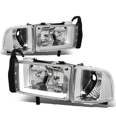 D-Motoring - Headlights - LED DRL - Chrome Housing - Clear Lens - Clear Corner - Plug-n-Play - Pair - Dodge Ram 1500 / 2500 / 3500 - 1