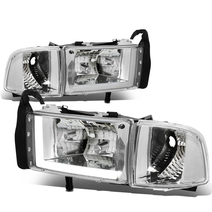 D-Motoring - Headlights - LED DRL - Chrome Housing - Clear Lens - Clear Corner - Plug-n-Play - Pair - Dodge Ram 1500 / 2500 / 3500 - 1