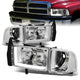94-02 Dodge Ram 1500 2500 3500 Headlights - LED DRL - Chrome Housing - Clear Lens - Clear Corner - Plug-n-Play - Pair